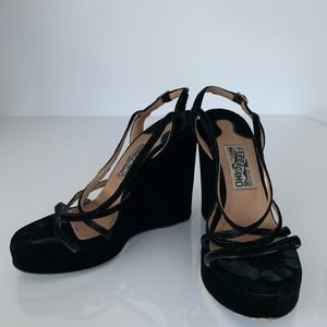 Ferragamo black suede wedges